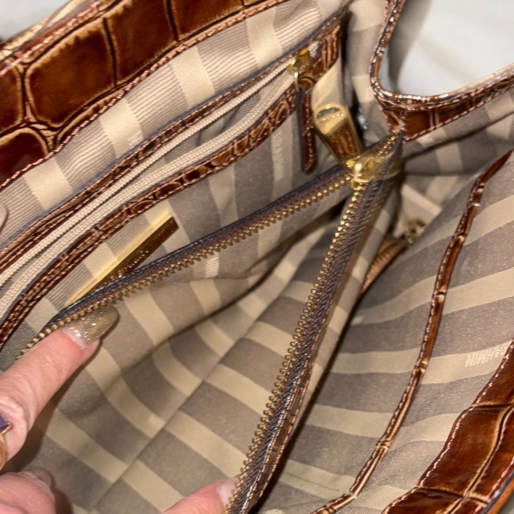 Brahmin Brown Croc-Embossed Leather Satchel with Gold Plate - Picture 6 of 13